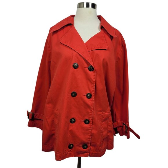 Old Navy Red Double Breasted Trench Jacket XXL Cotton Lightweight Coat - Picture 1 of 13